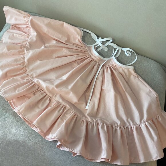 Handmade Children's Pink White 100% Cotton Tie Spaghetti Strap Dress - Picture 14 of 14